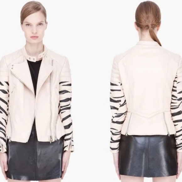 NWT 3.1 Phillip Lim nude zebra striped peplum motorcycle leather jacket … - Picture 2 of 13